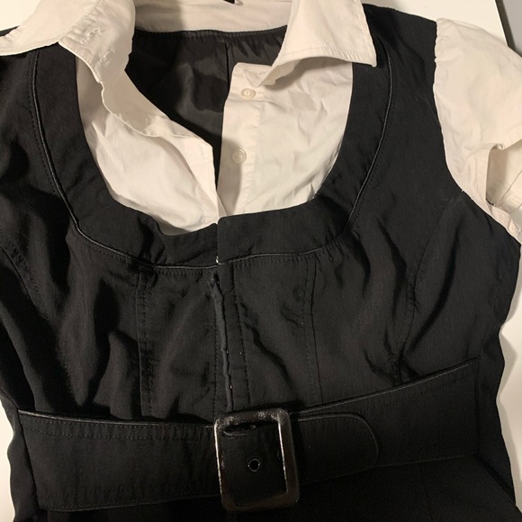 Black and White Belted Dress Top - Picture 2 of 5